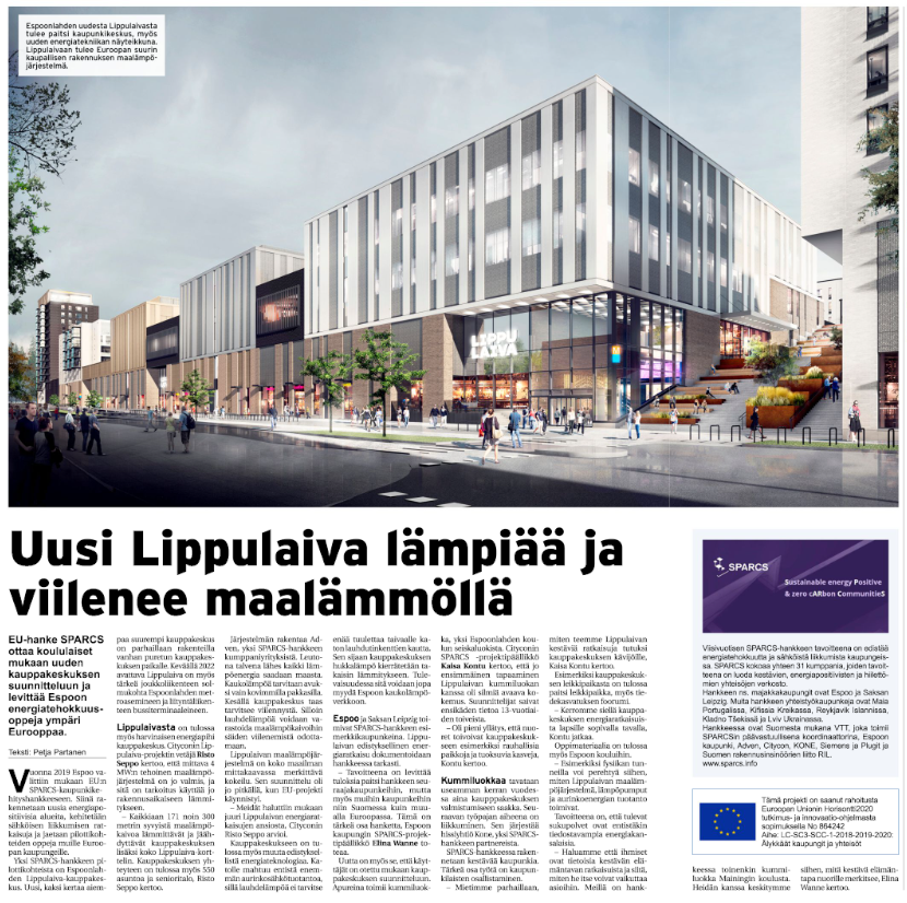 Länsiväylä, local newspaper in Espoo, news story about SPARCS