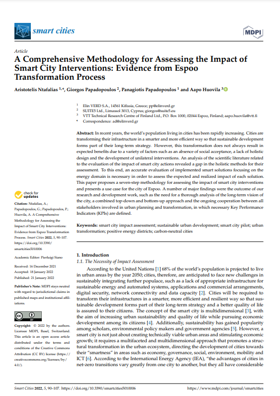SPARCS PUBLICATION: A Comprehensive Methodology for Assessing the Impact of Smart City Interventions- Evidence from Espoo Transformation Process